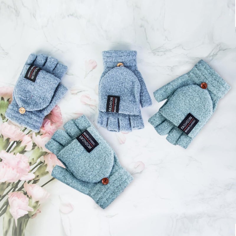 YSense Womens Winter Gloves, 2 Pack Warm Knitted Convertible Fingerless Gloves for Women Gifts with Mittens Cover Cap - Image 3